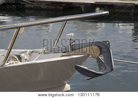 CAGLIARI: Detail of the prow of a boat in the marina of Marina Piccola - Sardinia
