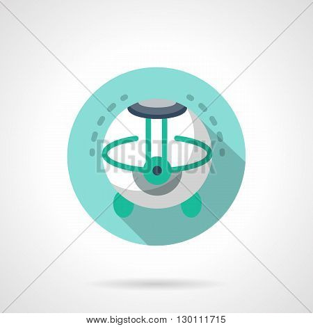 White round humidifier with long shadow. House climatic equipment and appliances for control humidity, air purity. Blue flat color style vector icon.
