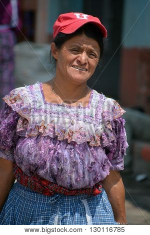 CHICHICASTENANGO GUSTEMALA APRIL 29 2016: Portrait of a Mayan woman. The Mayan people still make up a majority of the population in Guatemala,