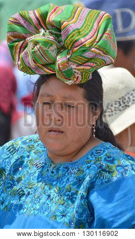 CHICHICASTENANGO GUSTEMALA APRIL 29 2016: Portrait of a Mayan woman. The Mayan people still make up a majority of the population in Guatemala,
