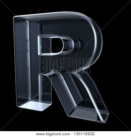 Transparent x-ray letter R. 3D render illustration on black background