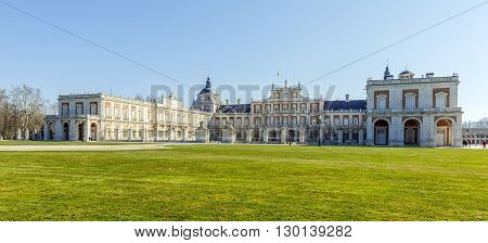 Aranjuez Spain - March 13 2016: View the Royal Palace of Aranjuez. The Royal Palace of Aranjuez is a residence of the King of Spain located in the town of Aranjuez Madrid Spain.