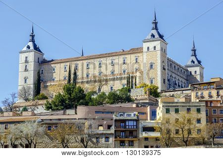 Alcazar Fortress Medieval City Toledo Spain. Alcazar built in the 1500s Destroyed in Spanish Civil War and then rebuilt after war. Unesco historical site