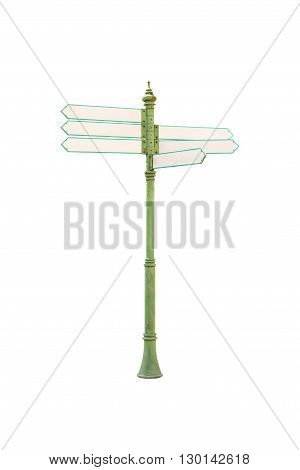 Blank guide post isolated on white background.