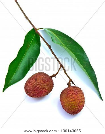 Fresh ripe lychees isolated on white background