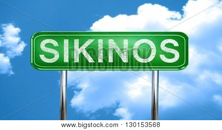 Sikinos vintage green road sign with highlights