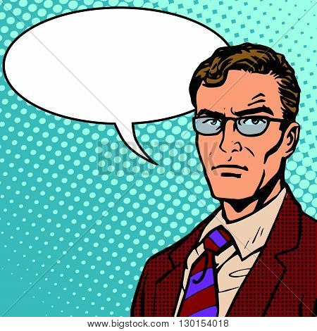 Male businessman portrait poster pop art retro style. Promo businessman