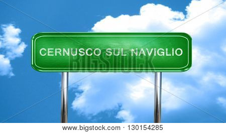 Cernusco sul naviglio vintage green road sign with highlights