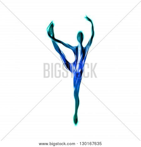 Illustration of cartoon skating girl. Blue figure ice skating silhouette
