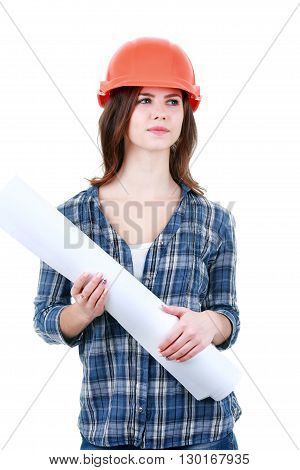 woman dressed in clothing of the builder