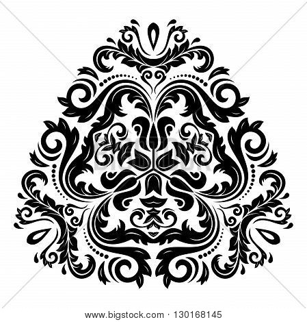Oriental triangular pattern with arabesques and floral elements. Traditional classic black and white ornament