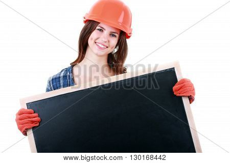 woman dressed in clothing of the builder