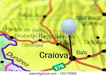 Craiova pinned on a map of Romania