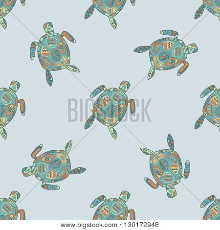 Vector seamless pattern with turtles. Abstract illustrations