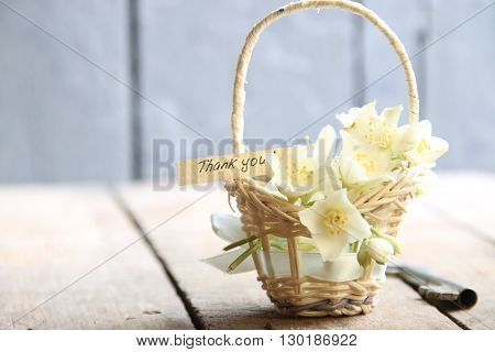 thank you letter tag or label a basket of flowers