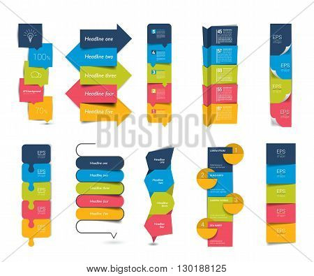 Big set of infographics step by step vertical tables, elements, schedules, banners, charts.