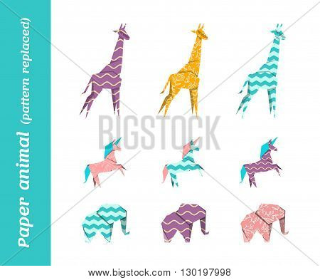Paper origami vector animals, changable replaced patterns