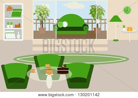 The interior room and the attic vector illustration in flat style
