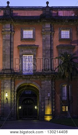 Capodimonte Museum entrance by night. Naples, Italy