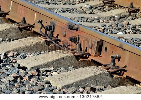 The rail and concrete sleepers close up