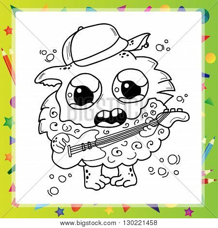 Black and White Cartoon Monster for Coloring Book