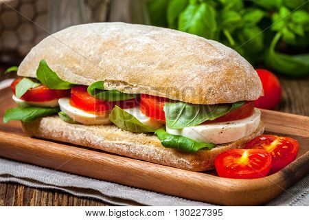Ciabata With Mozzarella, Tomato And Basil