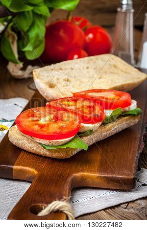 Ciabata With Mozzarella, Tomato And Basil