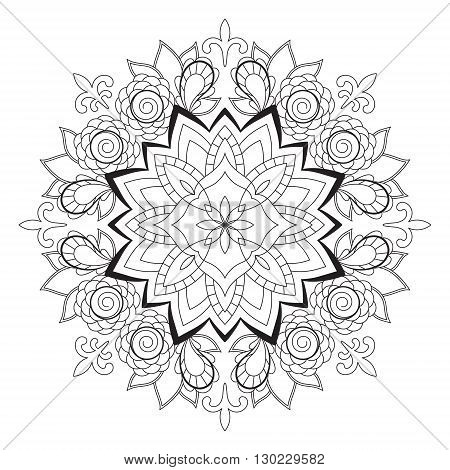 Black and white abstract pattern, mandala. Vector design template for art.