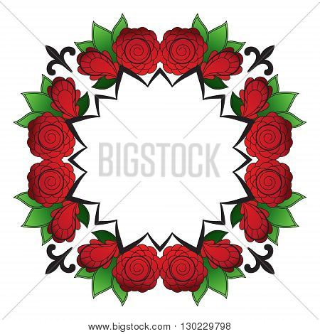 Bright abstract pattern with space for text, a wreath of roses. Vector design template for art.