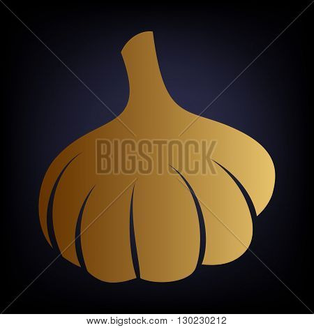 Garlic simple icon. Golden style icon on dark blue background.
