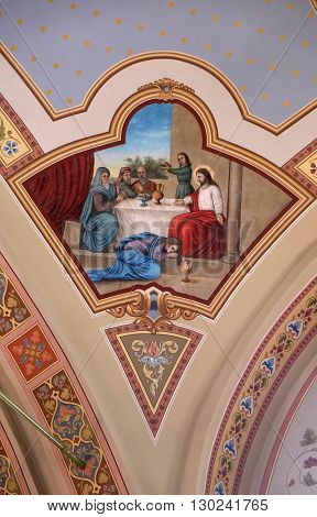 STITAR, CROATIA - AUGUST 27: The supper of Jesus by Simon the Pharisee, fresco in the church of Saint Matthew in Stitar, Croatia on August 27, 2015