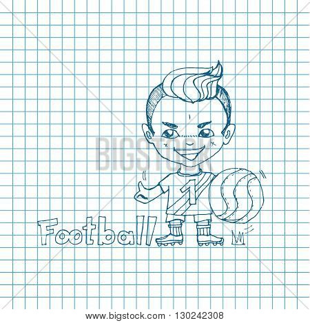 Vector sketch boy football-player in chibi style