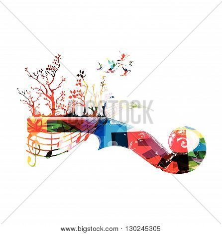 Colorful music background with violoncello pegbox and hummingbirds