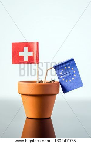 Plant Pot With European And Swiss Flag