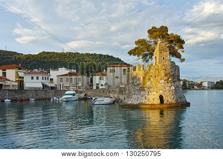 Amazing Sunset at the port of Nafpaktos town, Western Greece