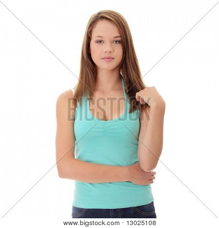 Isoalated teen girl su sfondo bianco