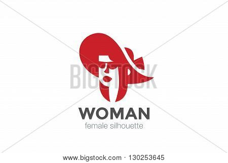Beautiful Woman Hat silhouette Logo vector Negative space icon