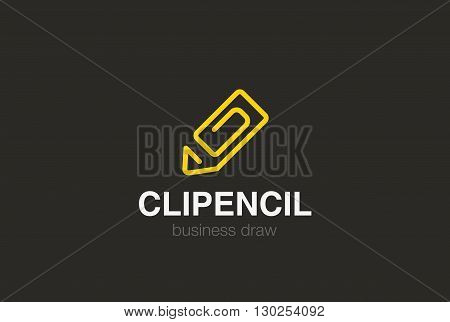 Pencil as Clip Logo design vector Linear style abstract icon.