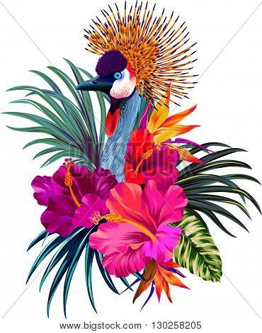 Crane And Flowers
