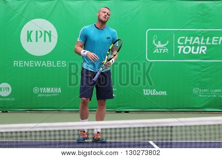 Bangkok Thailand - May 17 2016: Sam Groth is an Australian professional tennis player. KPN Renewables Bangkok Open 2016 at Rama Gardens Hotel.