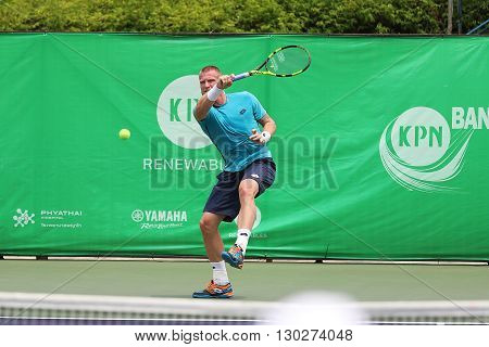 Bangkok Thailand - May 17 2016: Sam Groth is an Australian professional tennis player. KPN Renewables Bangkok Open 2016 at Rama Gardens Hotel.