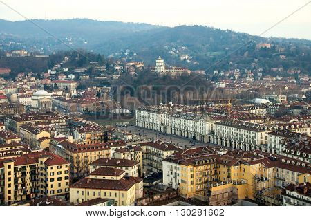 aerial view Turin italy vittorio veneto monte cappuccini santa madre church