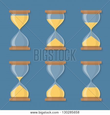 Transparent sandglass icons set, time hourglass, sandclock, flat design, vector eps10 illustration