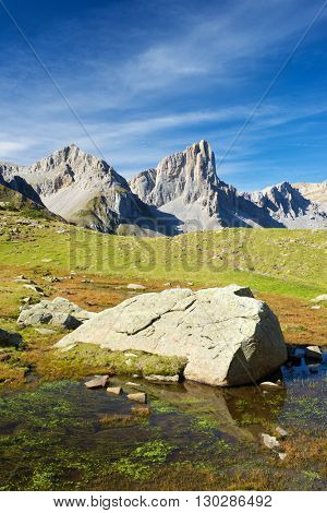Aiguilles du Ansabere in Lescun Cirque. Aspe Valley, Pyrenees, France.
