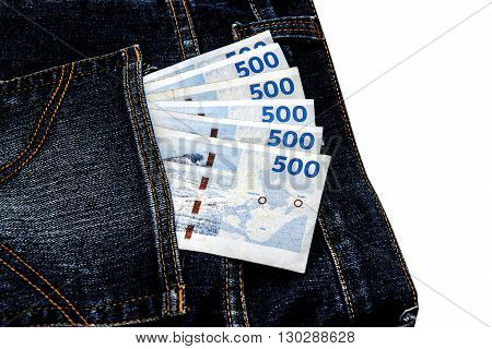 Jean pocket with money for shopping at Denmark