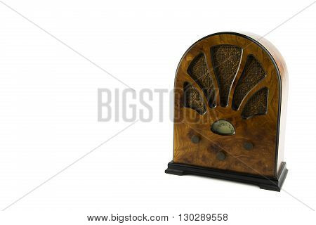 portrait of a old style wooden radio