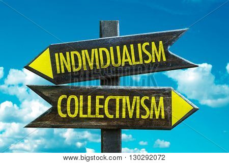 Individualism - Collectivism crossroad with sky background