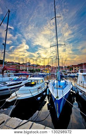 Sali village sunset in harbor vertical view island of Dugi otok in Croatia
