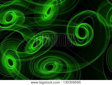 glowing green curved lines and sircles over dark Abstract Background. seamless Illustration pattern