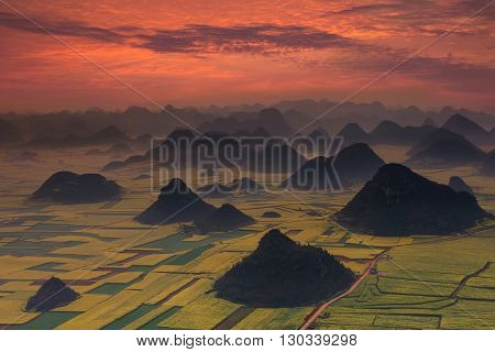 Landscape of Golden rooster hill in Luoping,Yunnan,China.